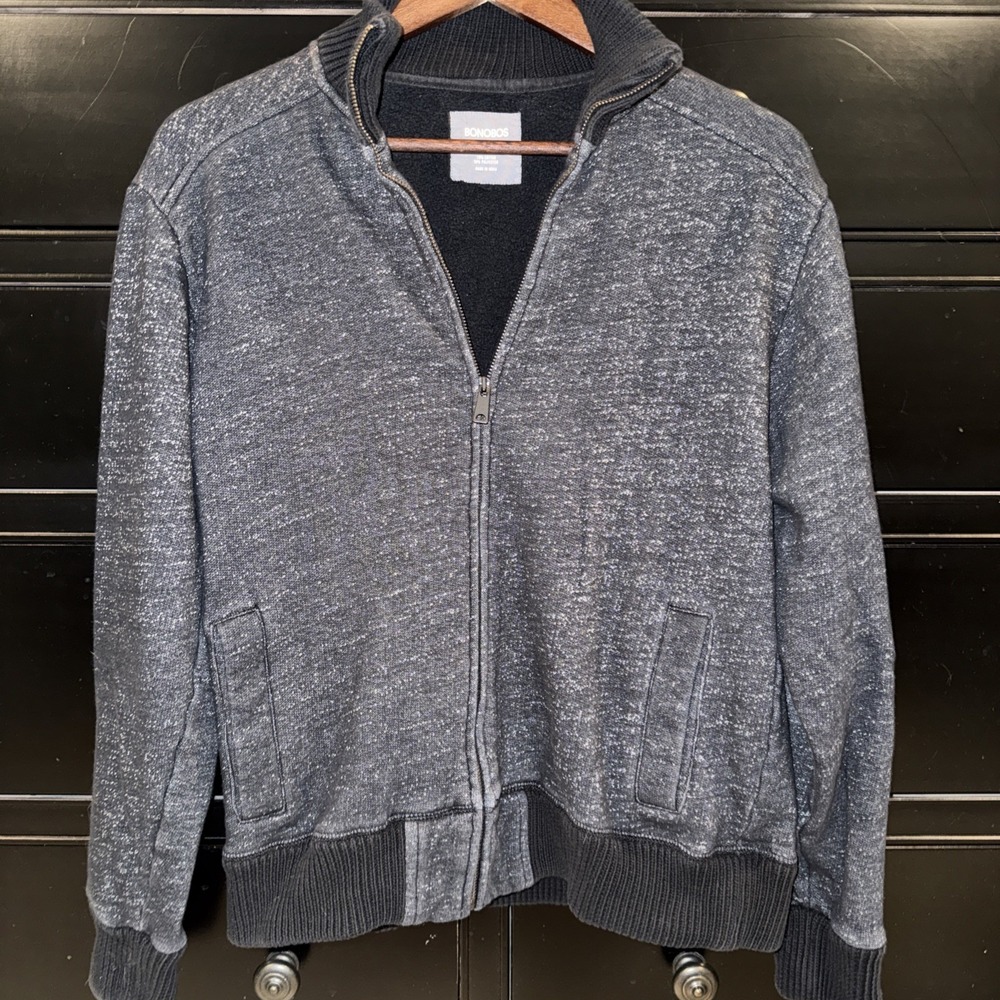 Bonobos Slim Fit Men's Full Zip Black/Gray Heathered Sweater Small Jacket